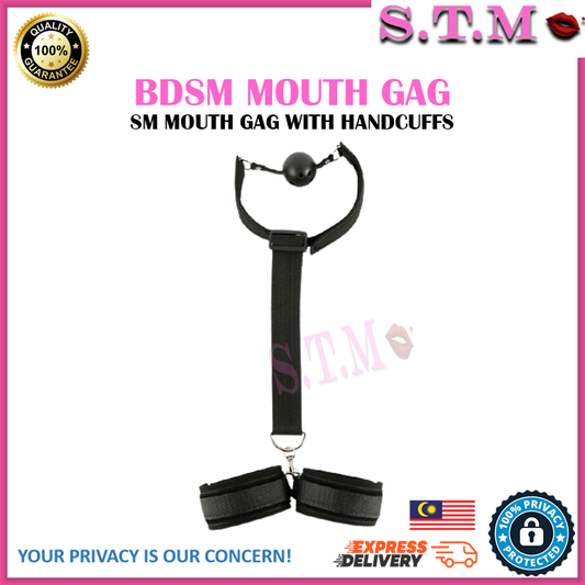 BDSM Mouth Gag & Restraint – Ball Gag with Back Handcuffs for Bondage Play