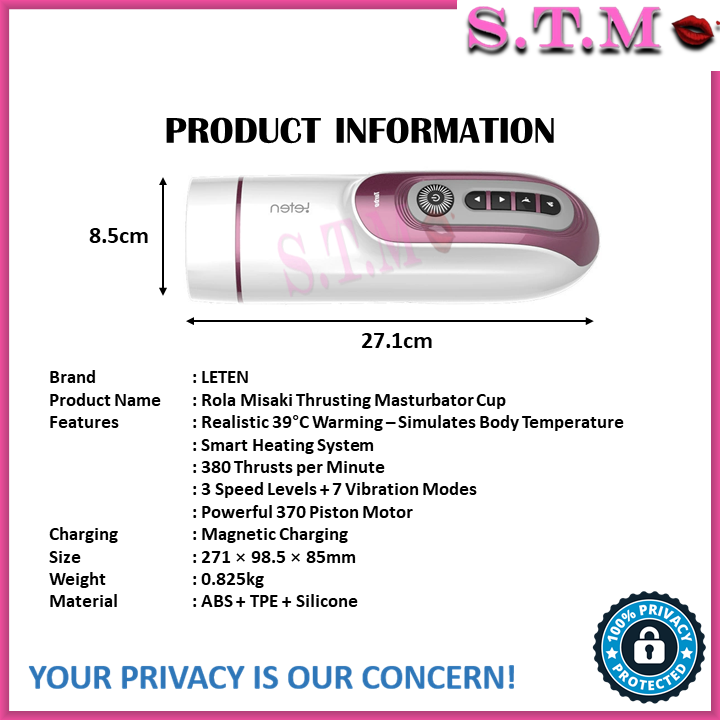 LETEN AV Rola Misaki Rechargeable Automatic Telescopic Male Masturbator Cup