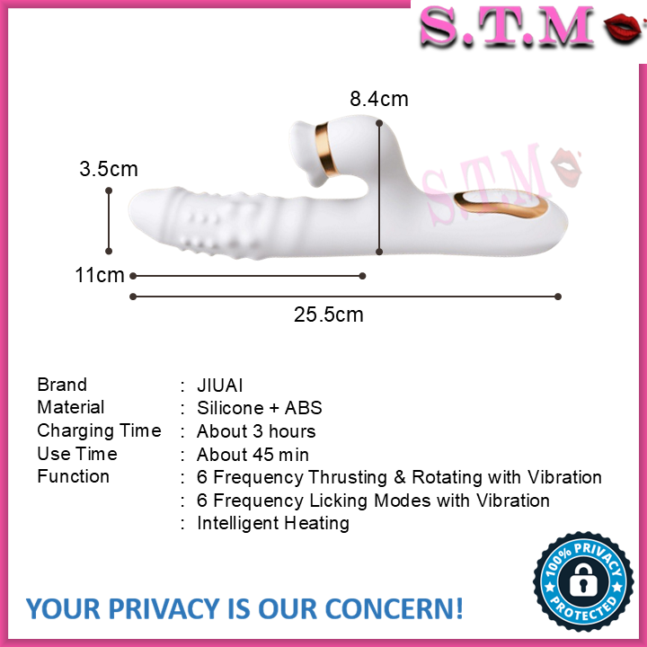 JIUAI BEAD SPIN Dual G Spot Clitoral Vibrator Thrusting & Rotating Dildo Shape AV Massager With Tongue Licking