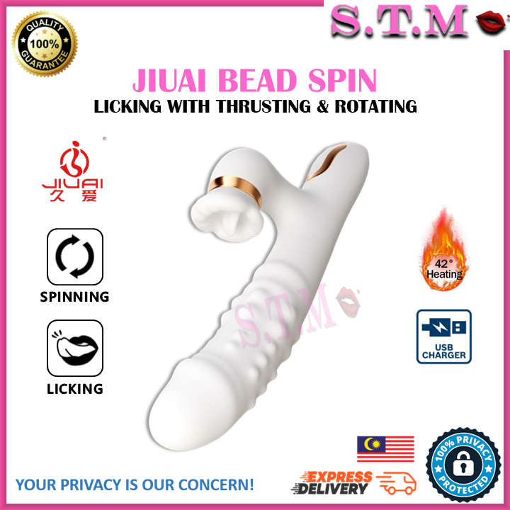 JIUAI BEAD SPIN Dual G Spot Clitoral Vibrator Thrusting & Rotating Dildo Shape AV Massager With Tongue Licking
