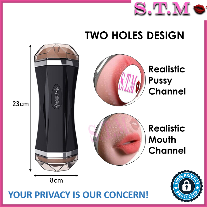 Double Hole Smart 2-in-1 Vibrating Masturbator with Sound for Men