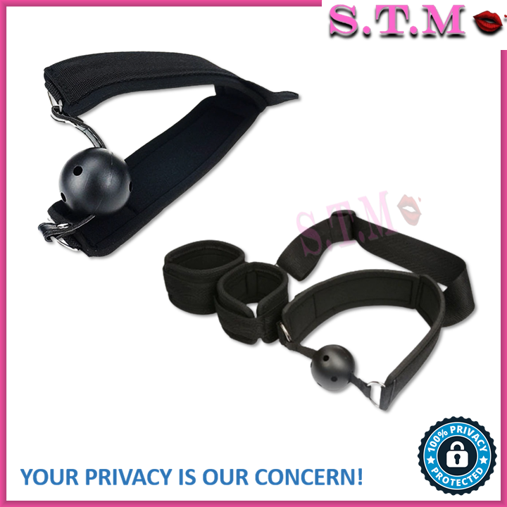 BDSM Mouth Gag & Restraint – Ball Gag with Back Handcuffs for Bondage Play