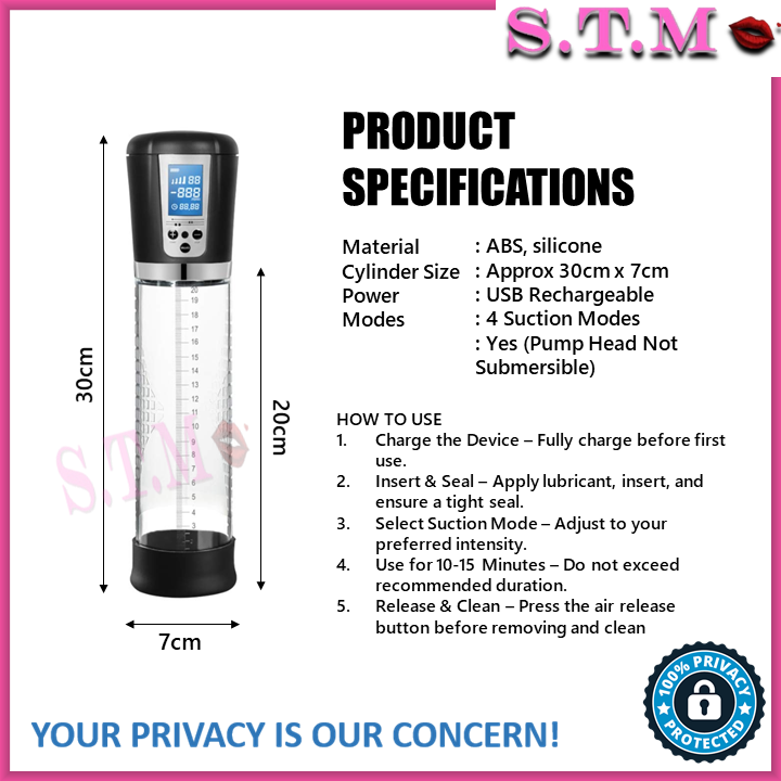 LCD Penis Pump – USB Rechargeable Vacuum Enlargement Pump for Men