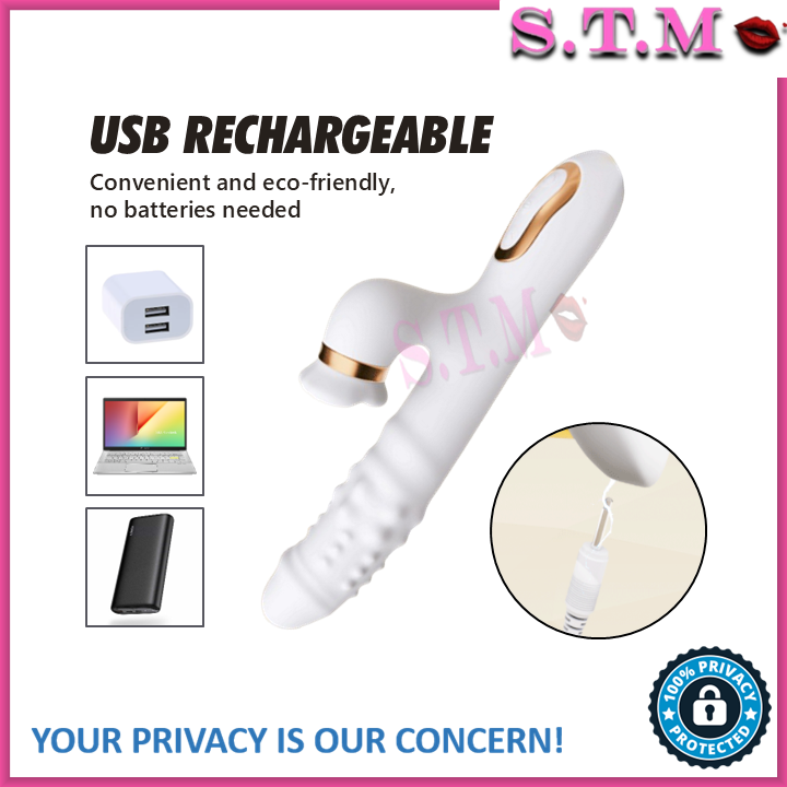 JIUAI BEAD SPIN Dual G Spot Clitoral Vibrator Thrusting & Rotating Dildo Shape AV Massager With Tongue Licking