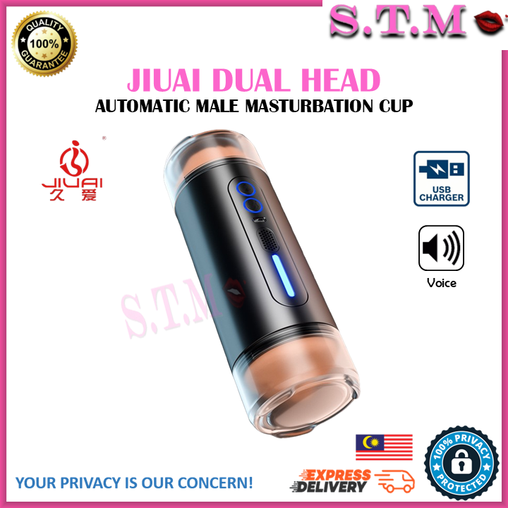 JIUAI Dual Head Vagina & Mouth 2in1 Male Masturbation Cup With 10 Vibration Modes