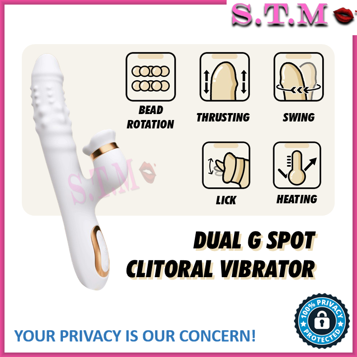 JIUAI BEAD SPIN Dual G Spot Clitoral Vibrator Thrusting & Rotating Dildo Shape AV Massager With Tongue Licking