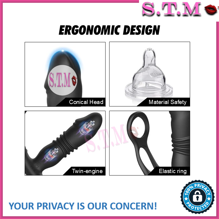 APP Controlled 3-IN-1 Prostate Vibrator Anal Vibrator Dildo Shape Butt Plug Cock Ring With Thrusting & Vibration